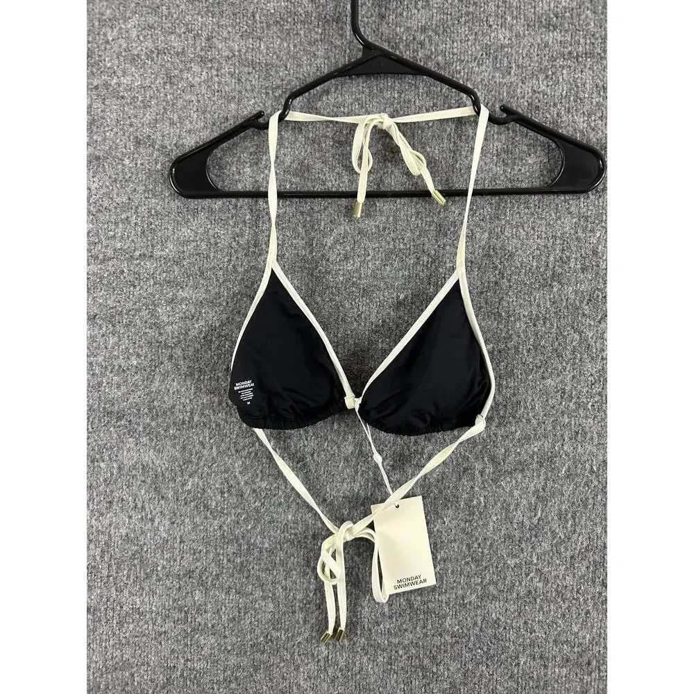 Monday Swimwear Bikini Top Medium Palma Top in Black White Halter Pool Beach